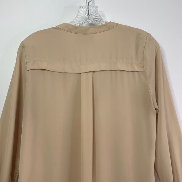 Lumiere Beige Henley Tunic Ballon Sleeves Medium Hidden Buttons Round Hem Light - Picture 9 of 11